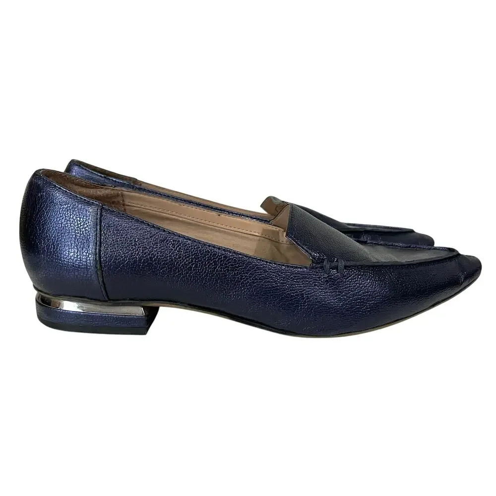 Franco Sarto Starland Blue Pebbled Leather Pointed Toe Loafers Flats Womens 10M